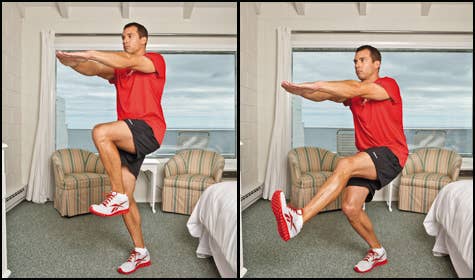 Rotating Toe Touch Best Vacation Workout Routine While Traveling - Men's Fitness